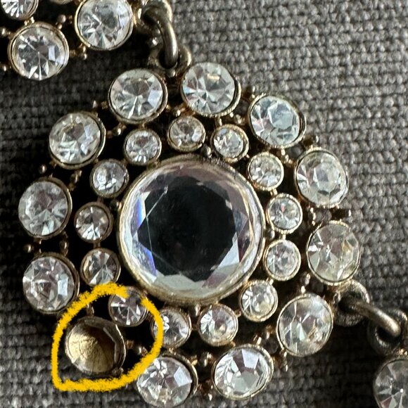 J Crew Womens 9 Circular Rhinestone Cluster Goldtone Chain Statement Necklace - Picture 2 of 2